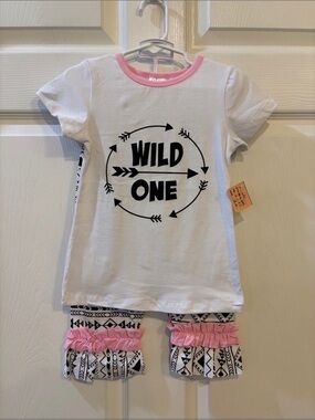 Girls White & Pink 'Wild One' Matching Set